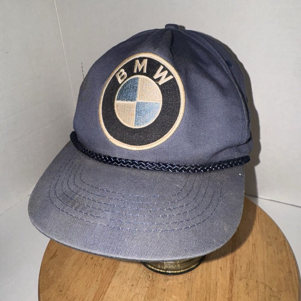 Vintage BMW Logo Snapback Rope Hat Blue Gray Auto Dealer Cap